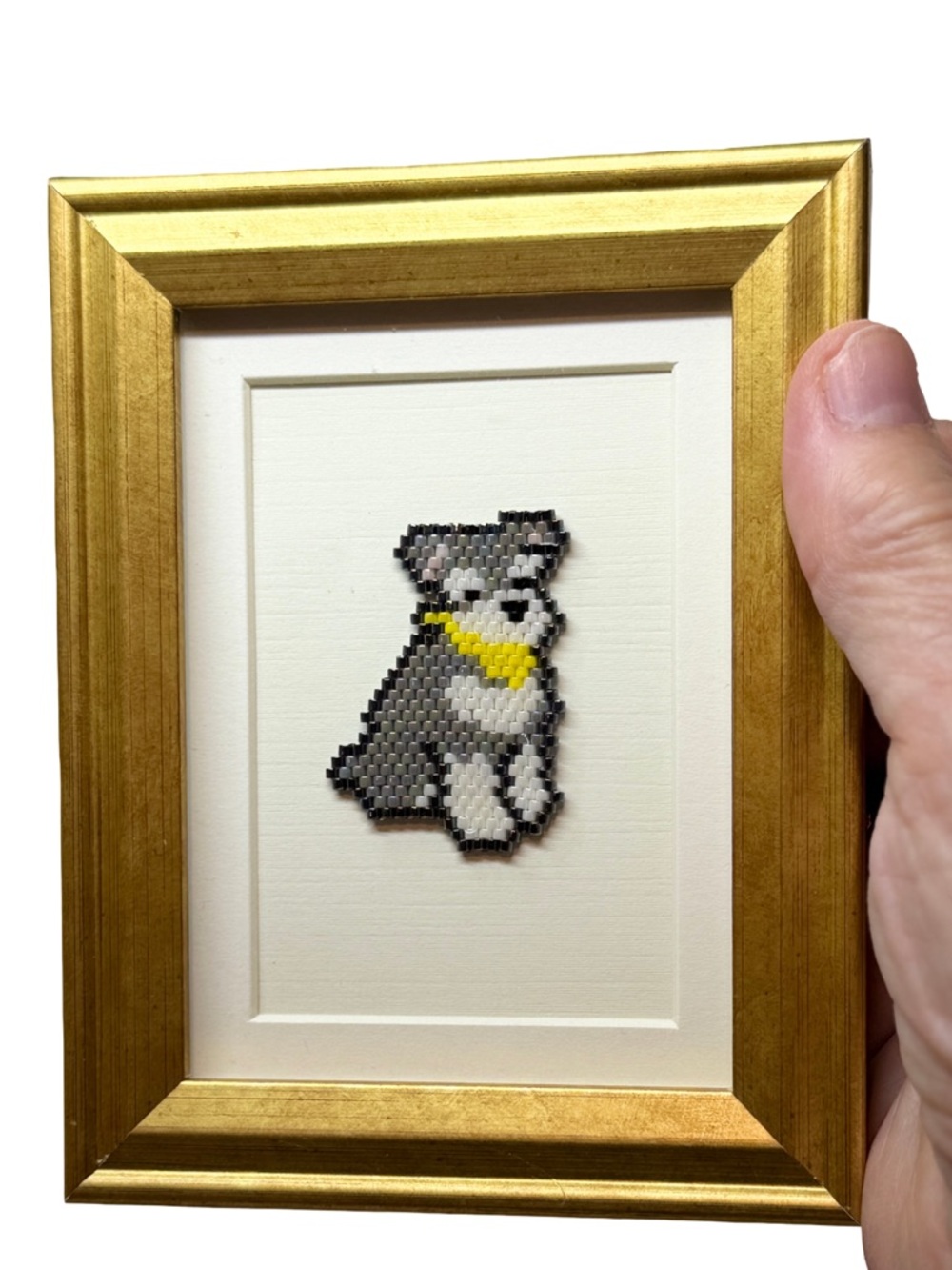 Schnauzer Tiny Beaded Framed Art – Handmade Mini Dog Decor
